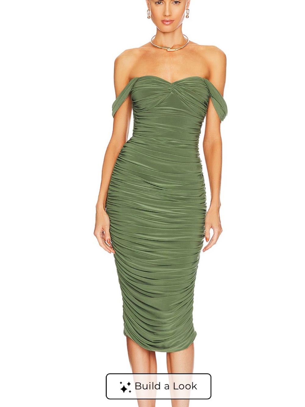 NWOT Norma Kamali Olive Green off shoulder midi dress